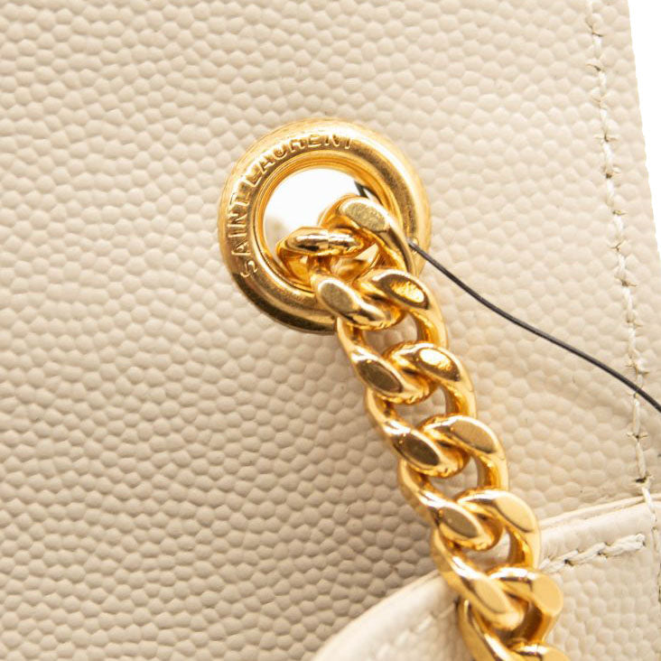 NEW Saint Laurent Monogram Small Envelope Leather Wallet On Chain Mixed Matelasse White