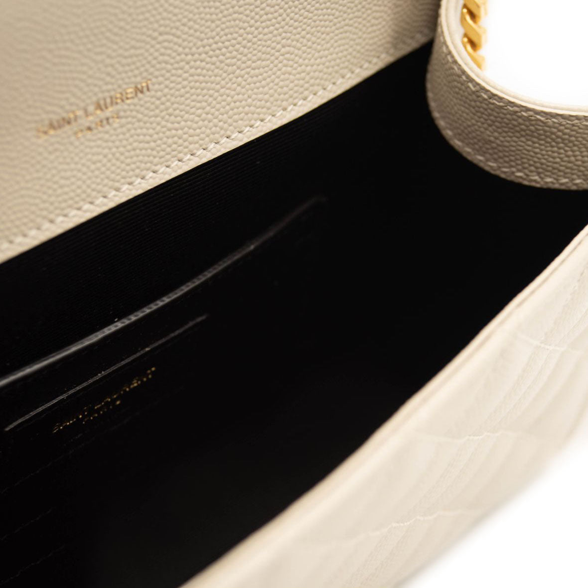 NEW Saint Laurent Monogram Small Envelope Leather Wallet On Chain Mixed Matelasse White