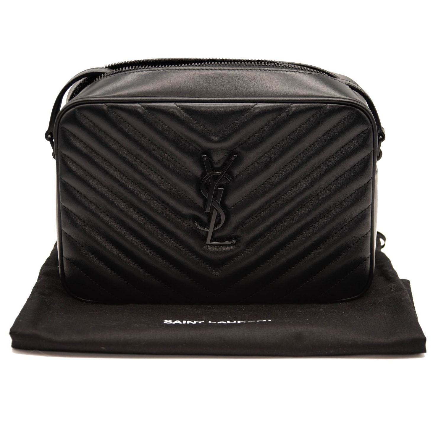 NEW SAINT LAURENT Calfskin Matelasse Monogram Monochrome Lou Camera Bag Black Noir