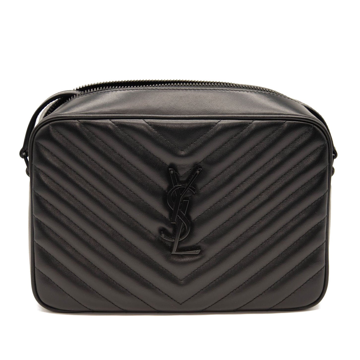 NEW SAINT LAURENT Calfskin Matelasse Monogram Monochrome Lou Camera Bag Black Noir
