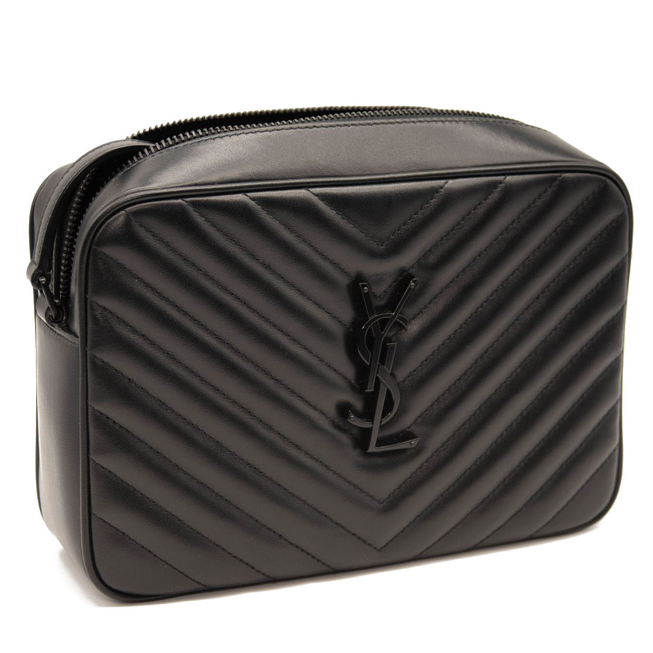 NEW SAINT LAURENT Calfskin Matelasse Monogram Monochrome Lou Camera Bag Black Noir