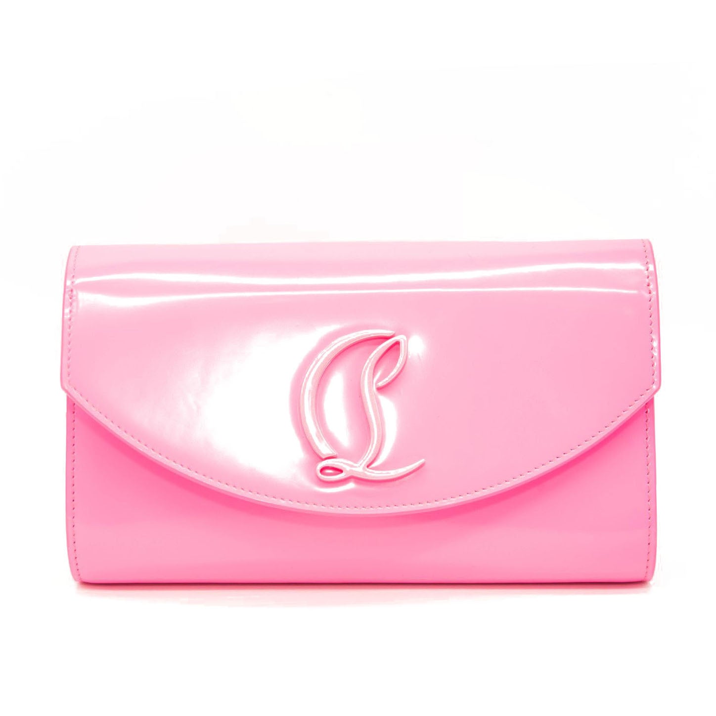 NEW Christian Louboutin Loubi54 Leather Wallet on a Chain Fluo Pink