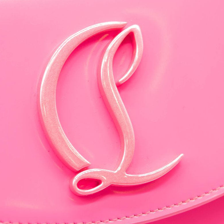 NEW Christian Louboutin Loubi54 Leather Wallet on a Chain Fluo Pink