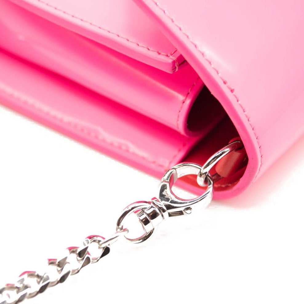 NEW Christian Louboutin Loubi54 Leather Wallet on a Chain Fluo Pink
