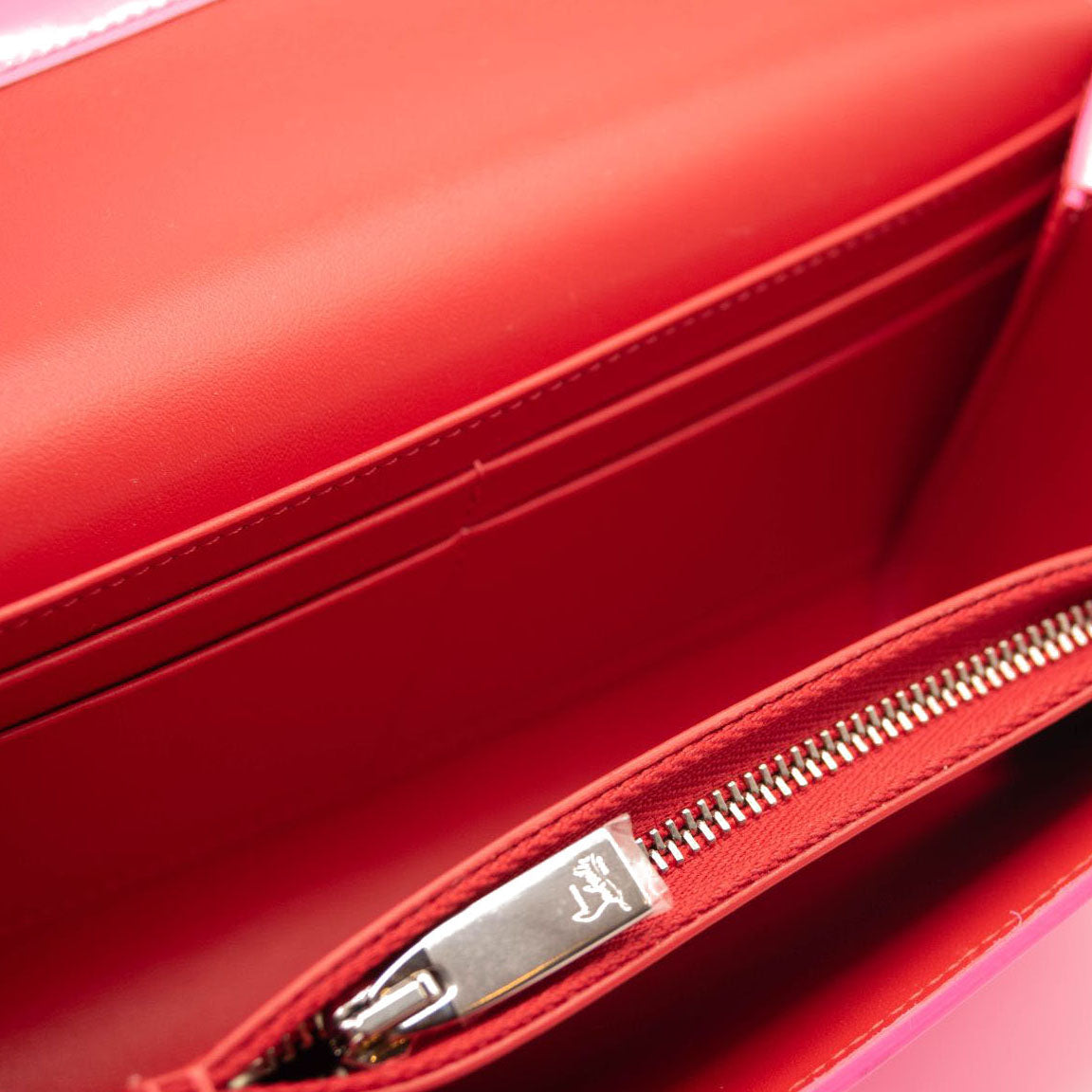 NEW Christian Louboutin Loubi54 Leather Wallet on a Chain Fluo Pink