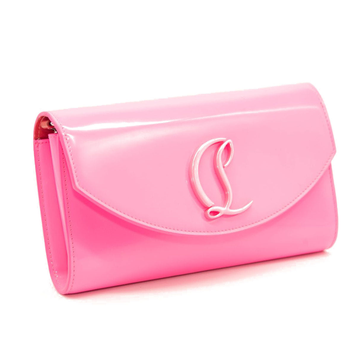 NEW Christian Louboutin Loubi54 Leather Wallet on a Chain Fluo Pink