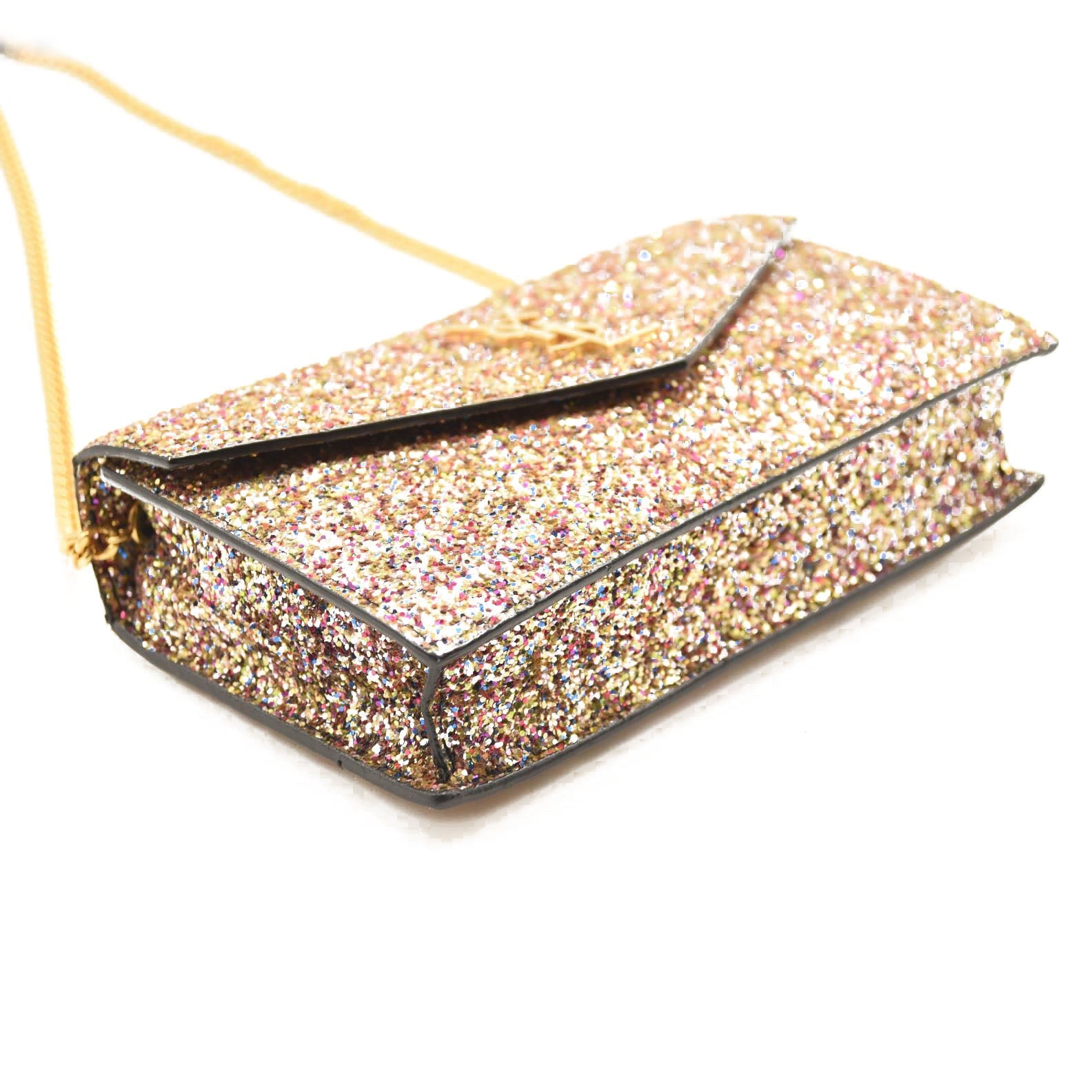 Saint Laurent Glitter Monogram Envelope Chain Wallet Multicolor
