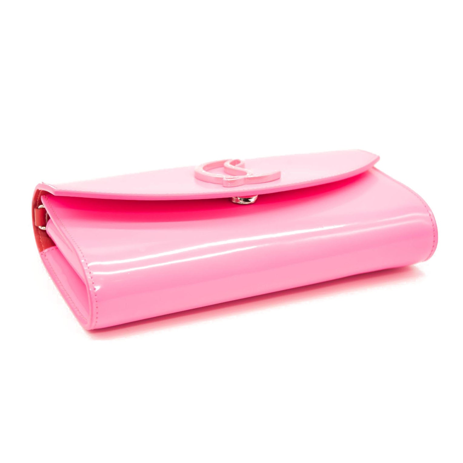 NEW Christian Louboutin Loubi54 Leather Wallet on a Chain Fluo Pink
