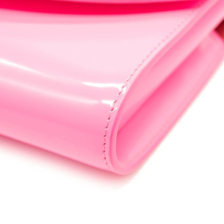 NEW Christian Louboutin Loubi54 Leather Wallet on a Chain Fluo Pink