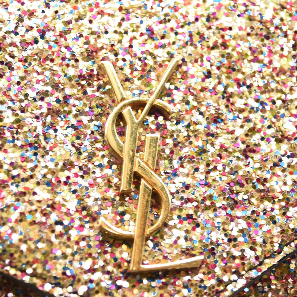Saint Laurent Glitter Monogram Envelope Chain Wallet Multicolor