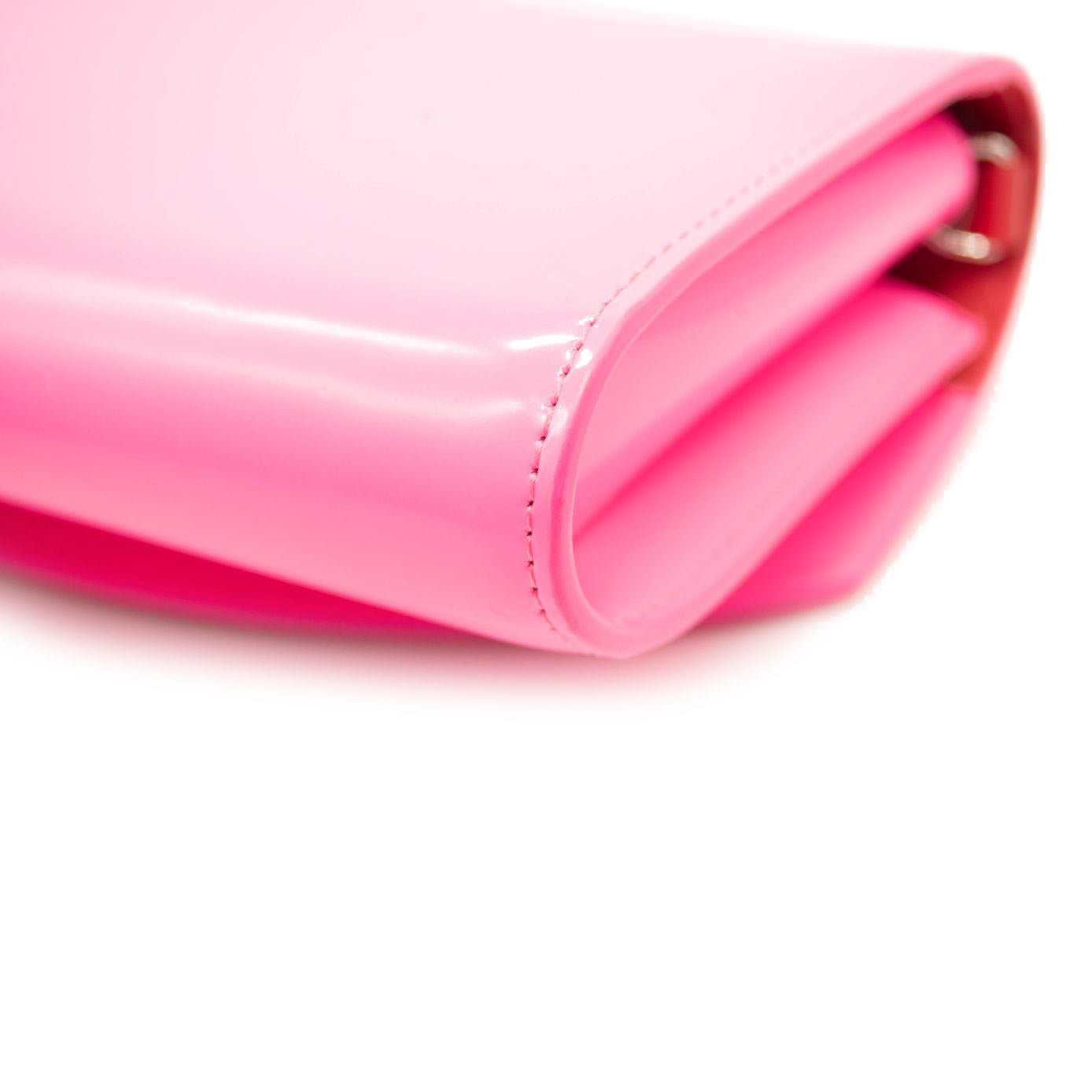 NEW Christian Louboutin Loubi54 Leather Wallet on a Chain Fluo Pink