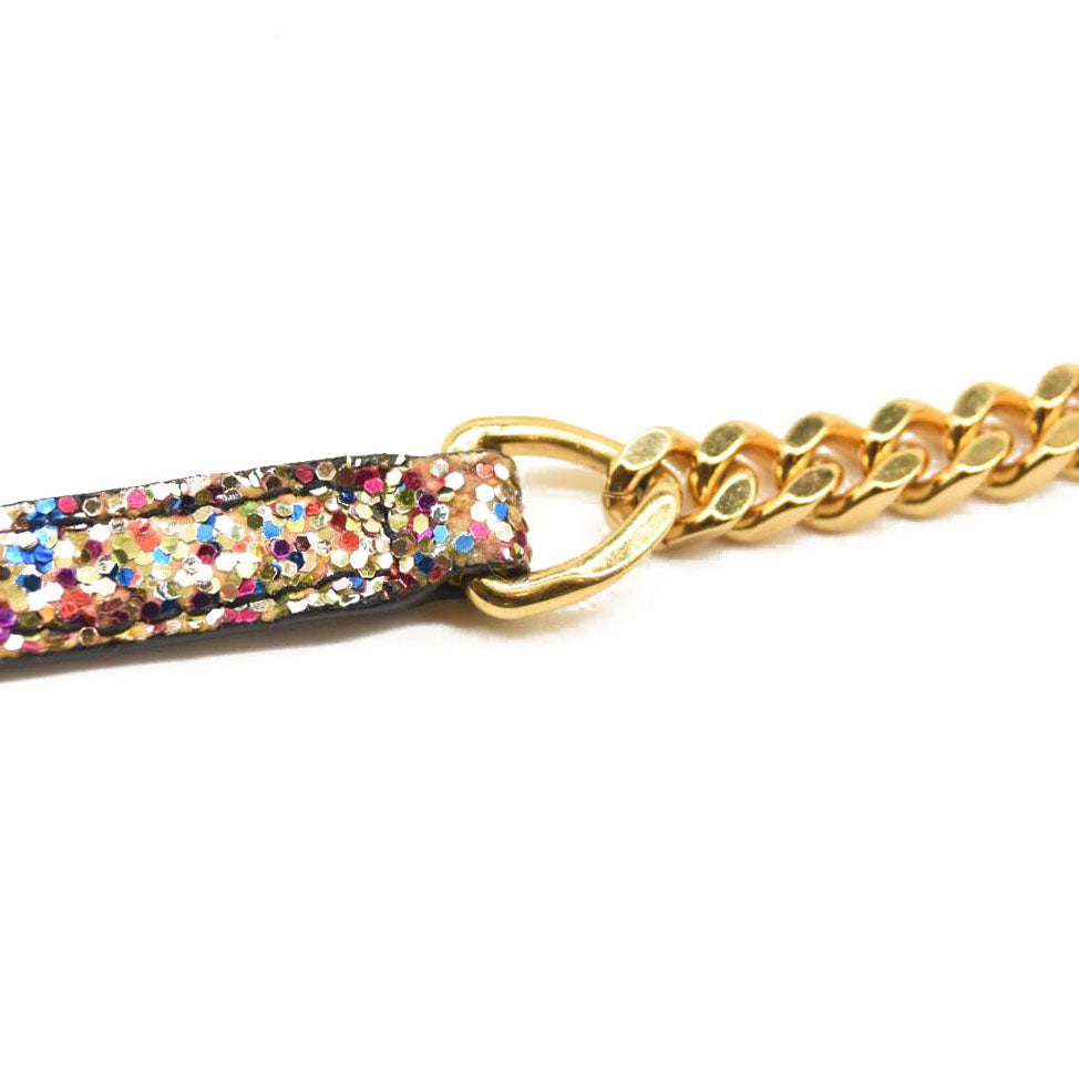 Saint Laurent Glitter Monogram Envelope Chain Wallet Multicolor