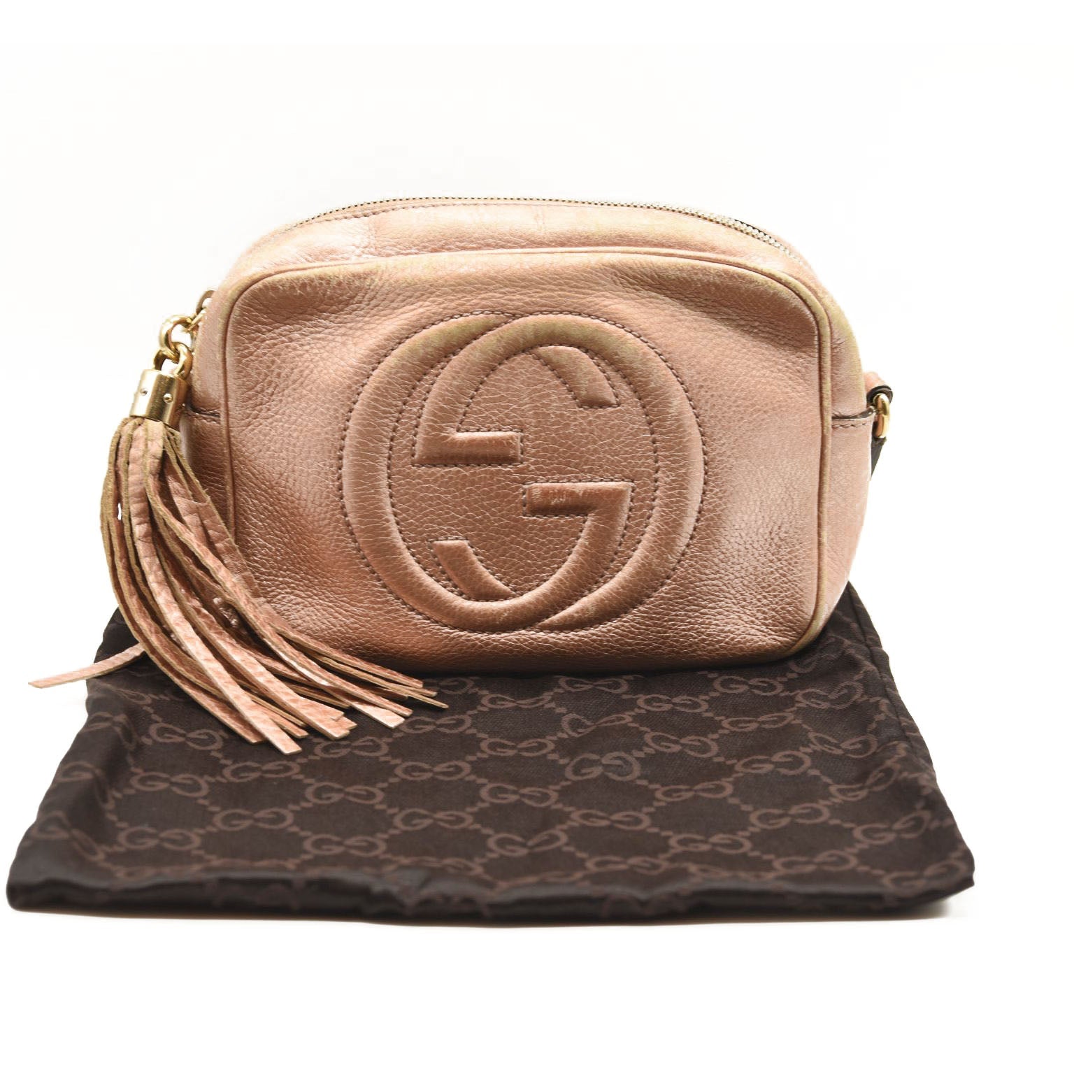 GUCCI Metallic Pebbled Calfskin Small Soho Disco Bag Pink Rose Gold