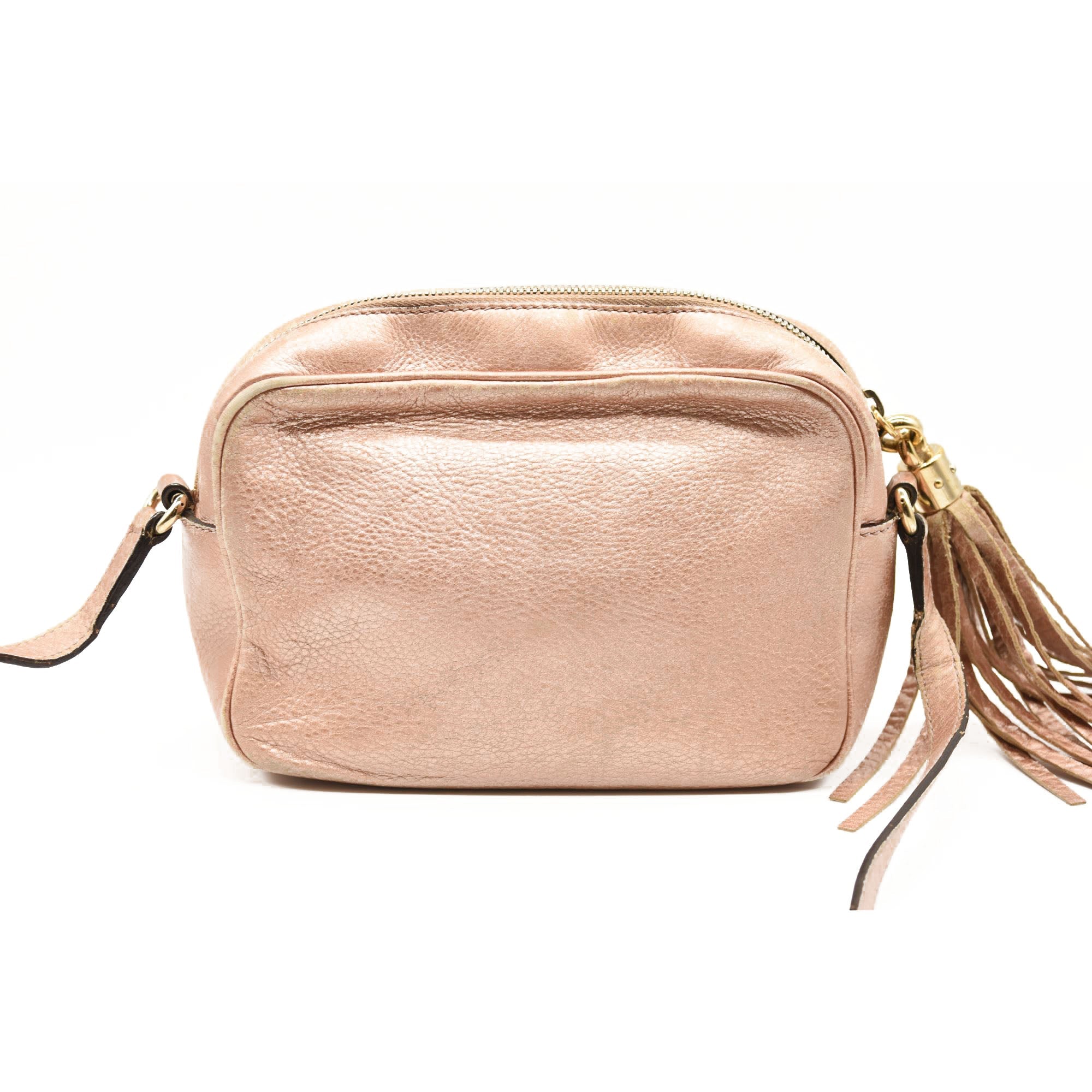 GUCCI Metallic Pebbled Calfskin Small Soho Disco Bag Pink Rose Gold