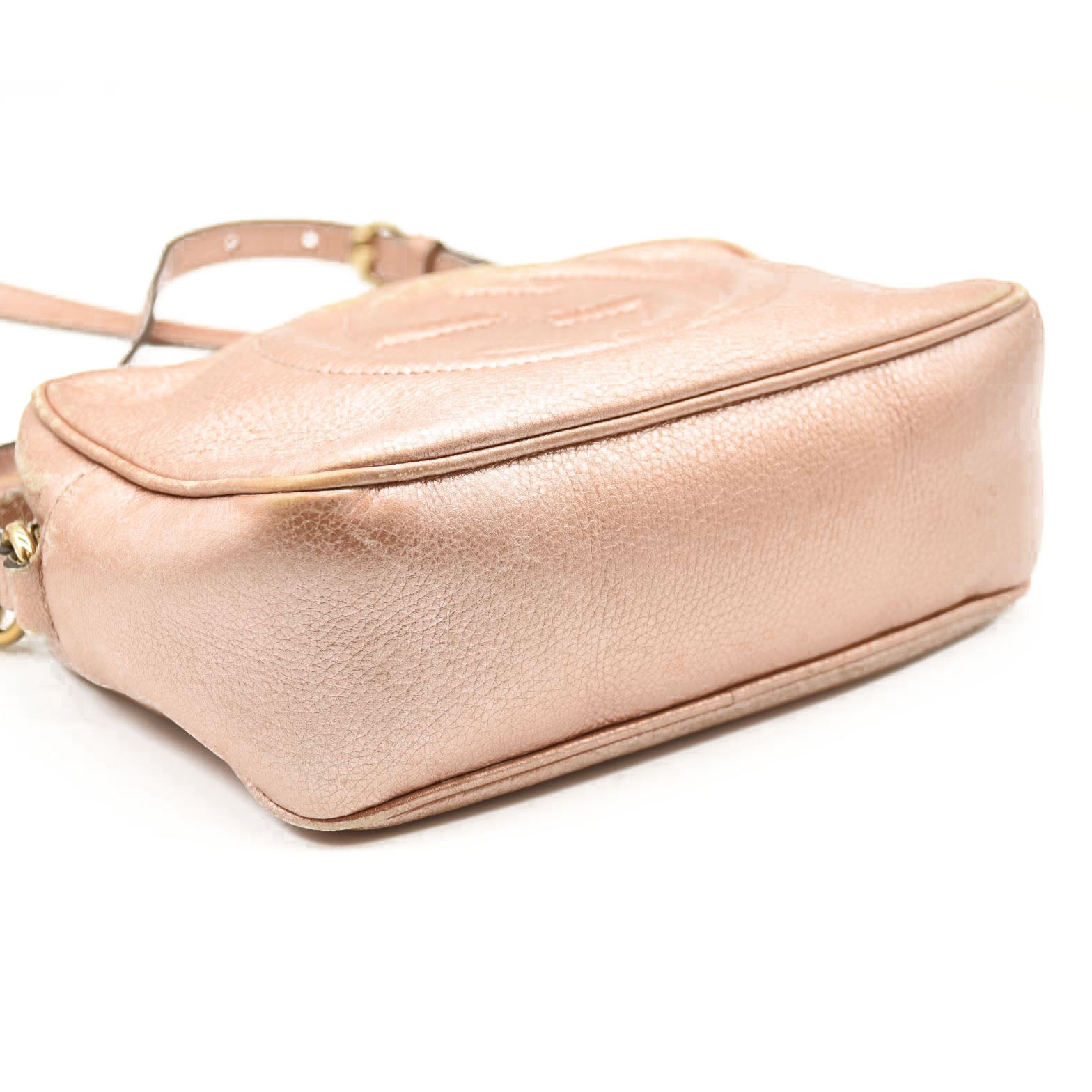 GUCCI Metallic Pebbled Calfskin Small Soho Disco Bag Pink Rose Gold