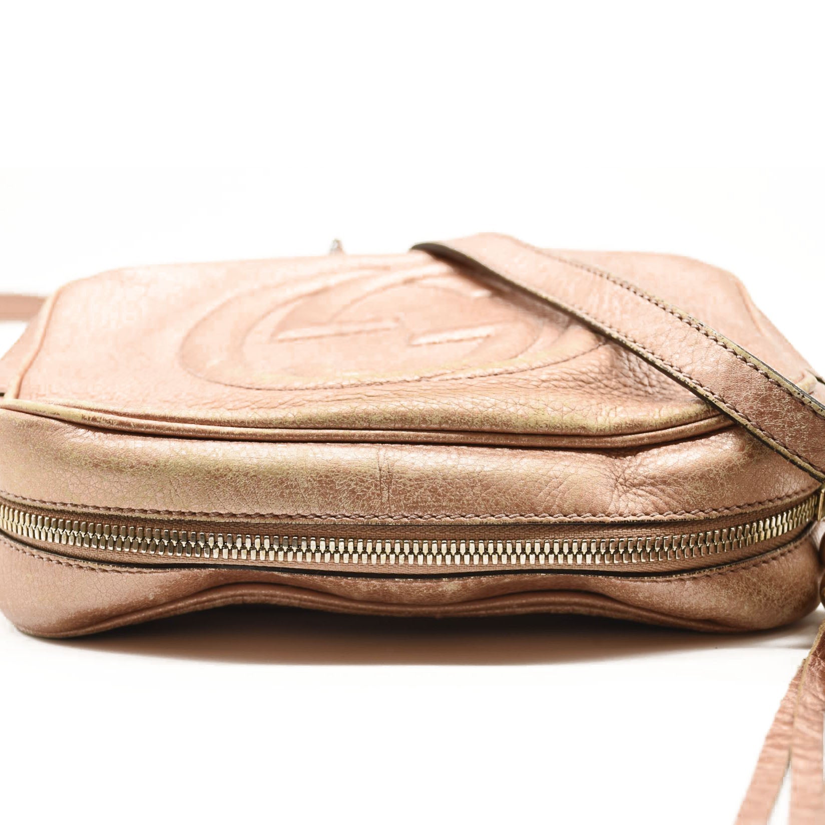 GUCCI Metallic Pebbled Calfskin Small Soho Disco Bag Pink Rose Gold