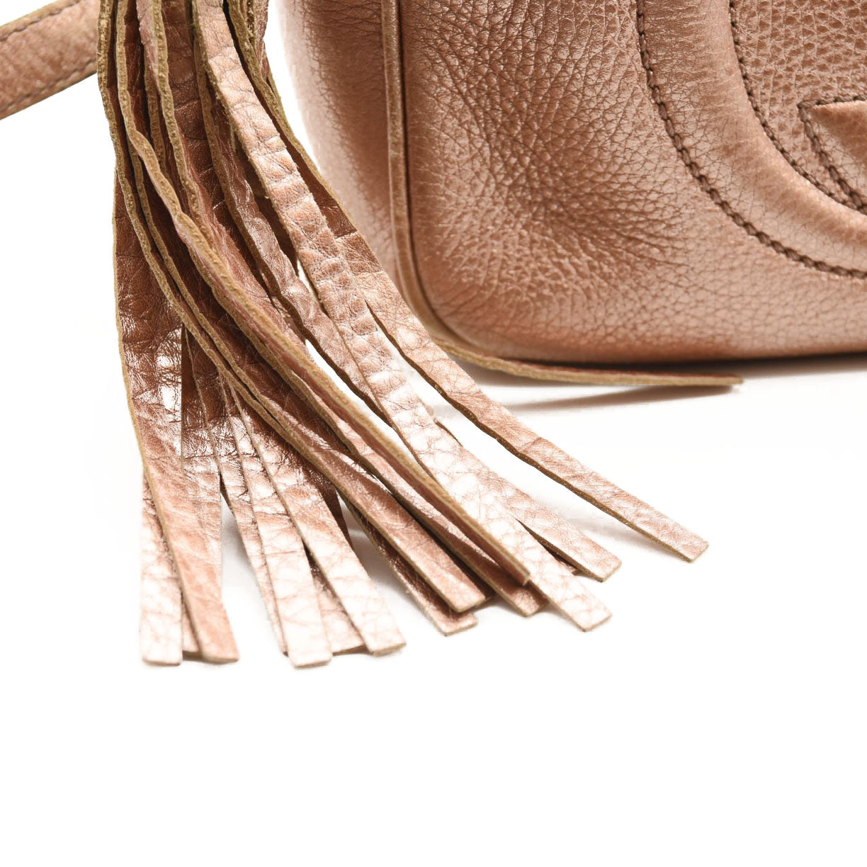 GUCCI Metallic Pebbled Calfskin Small Soho Disco Bag Pink Rose Gold