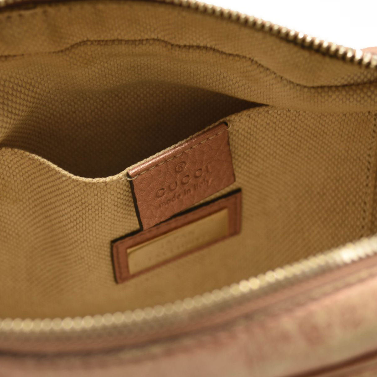 GUCCI Metallic Pebbled Calfskin Small Soho Disco Bag Pink Rose Gold