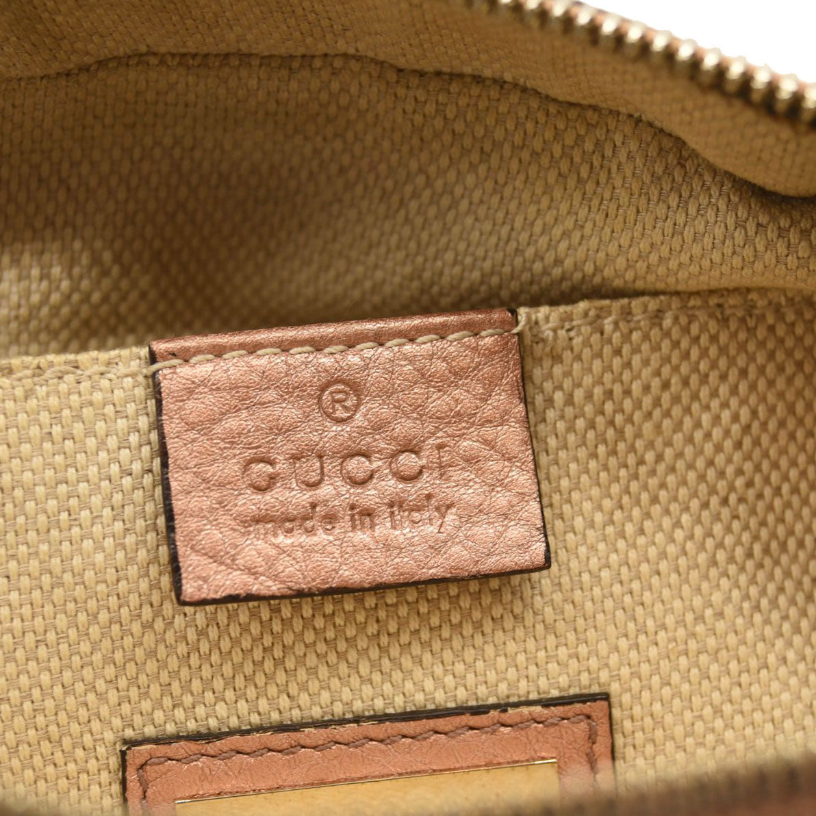 GUCCI Metallic Pebbled Calfskin Small Soho Disco Bag Pink Rose Gold