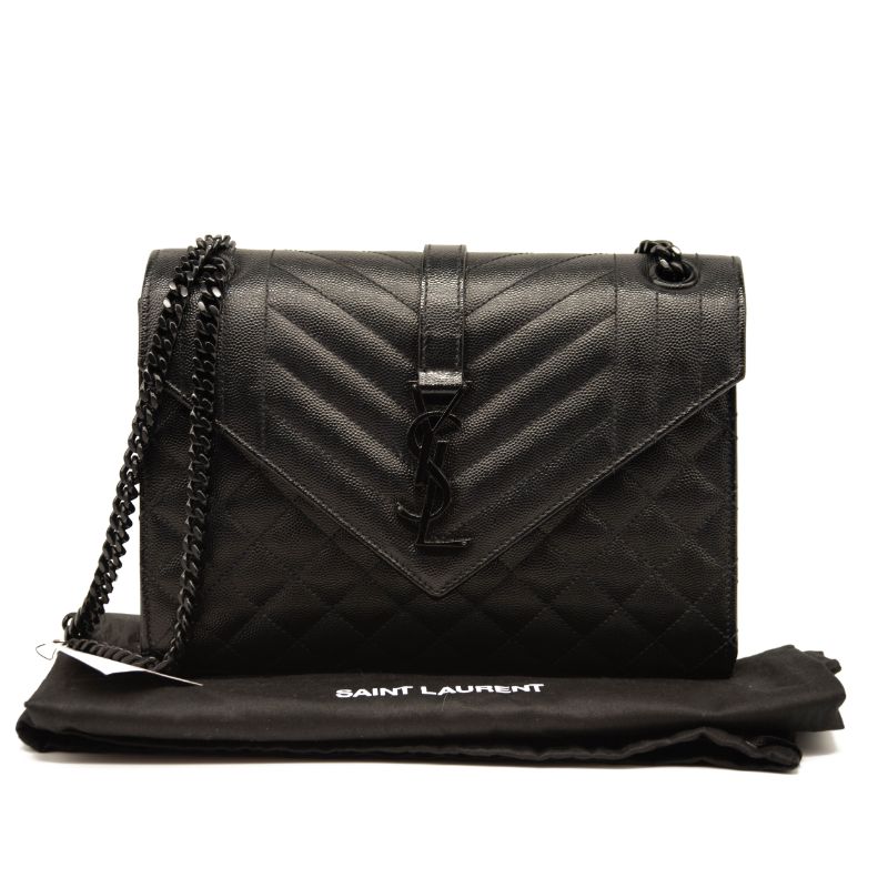 NEW $3050 Saint Laurent Medium Envelope Chain Shoulder Bag Black Noir Mixed Matelasse