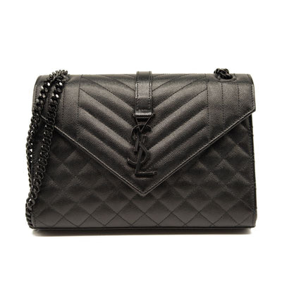 NEW $3050 Saint Laurent Medium Envelope Chain Shoulder Bag Black Noir Mixed Matelasse