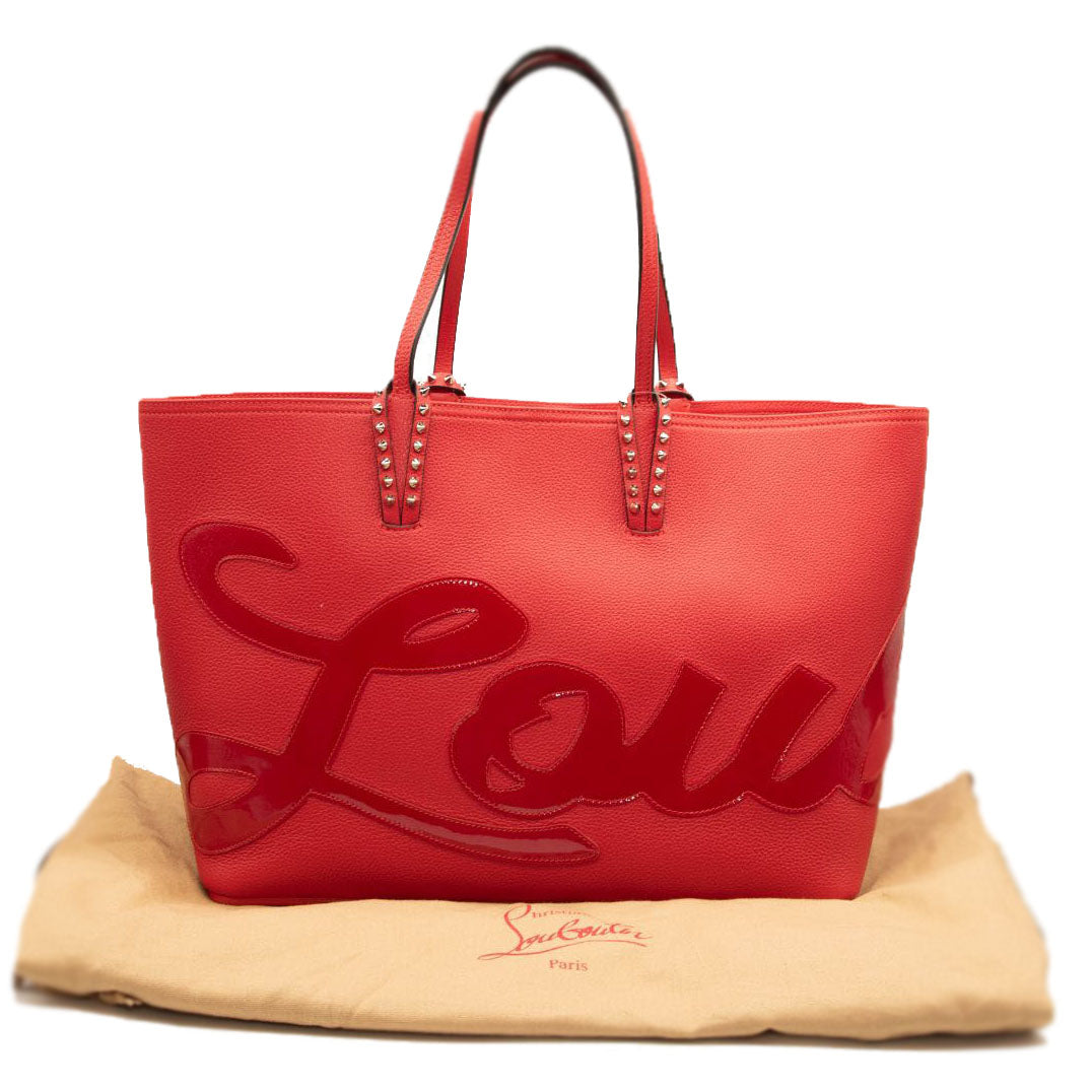 NEW Christian Louboutin Cabata Logo Calfskin Leather Tote Red