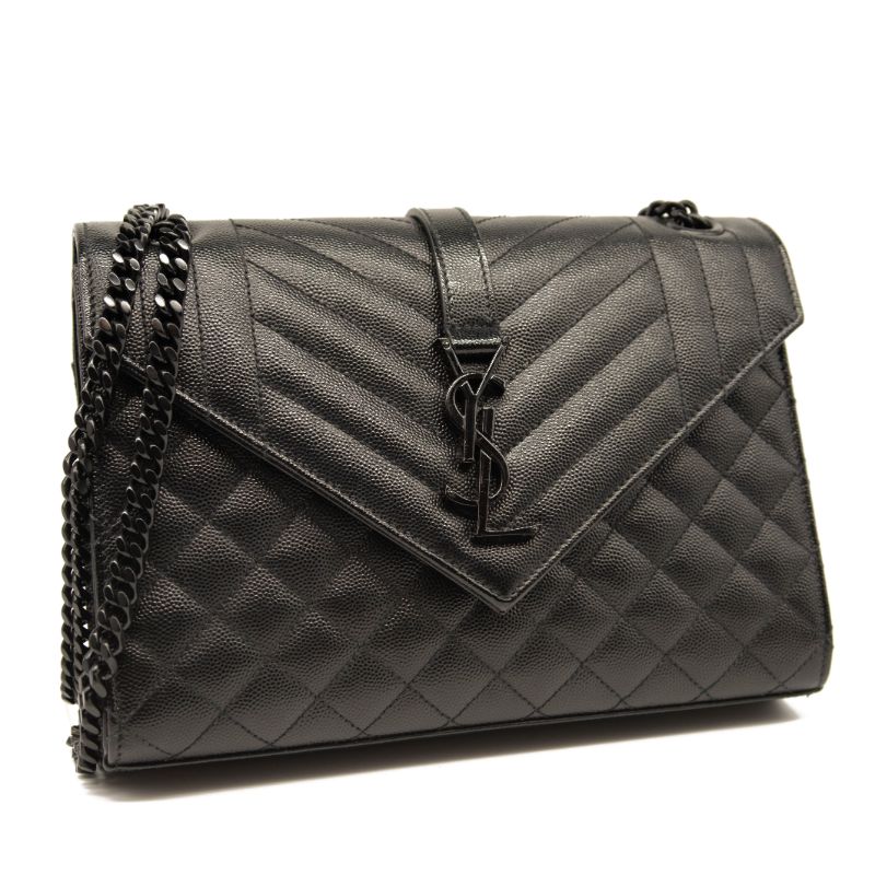 NEW $3050 Saint Laurent Medium Envelope Chain Shoulder Bag Black Noir Mixed Matelasse
