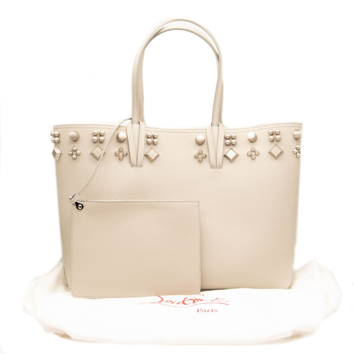 NEW Christian Louboutin Cabata Studded Leather Tote Goose Grey