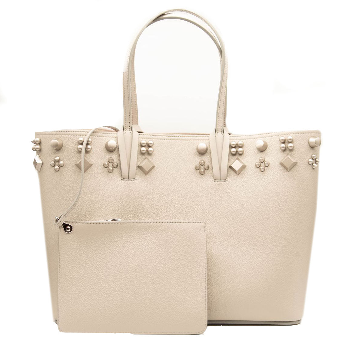 NEW Christian Louboutin Cabata Studded Leather Tote Goose Grey
