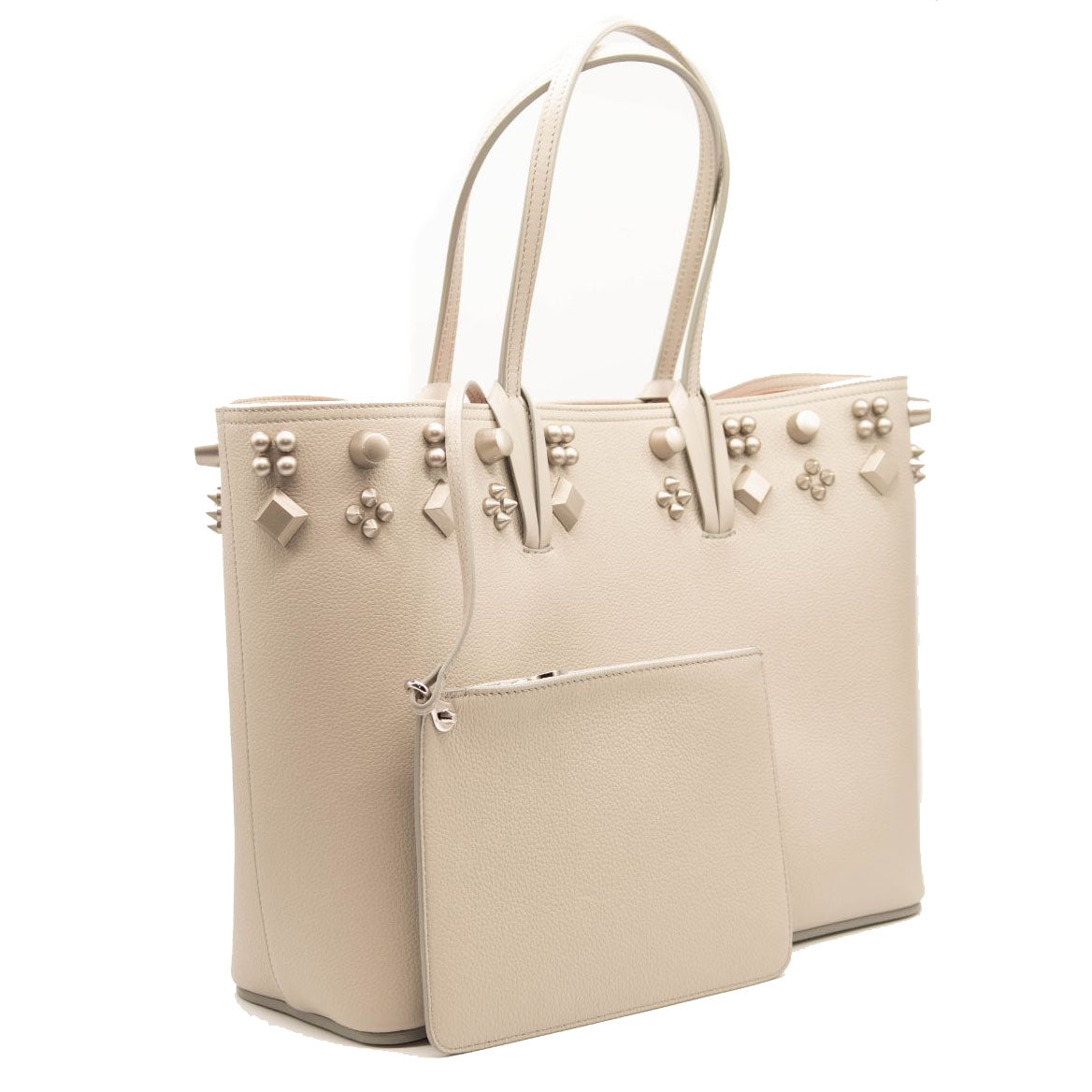 NEW Christian Louboutin Cabata Studded Leather Tote Goose Grey