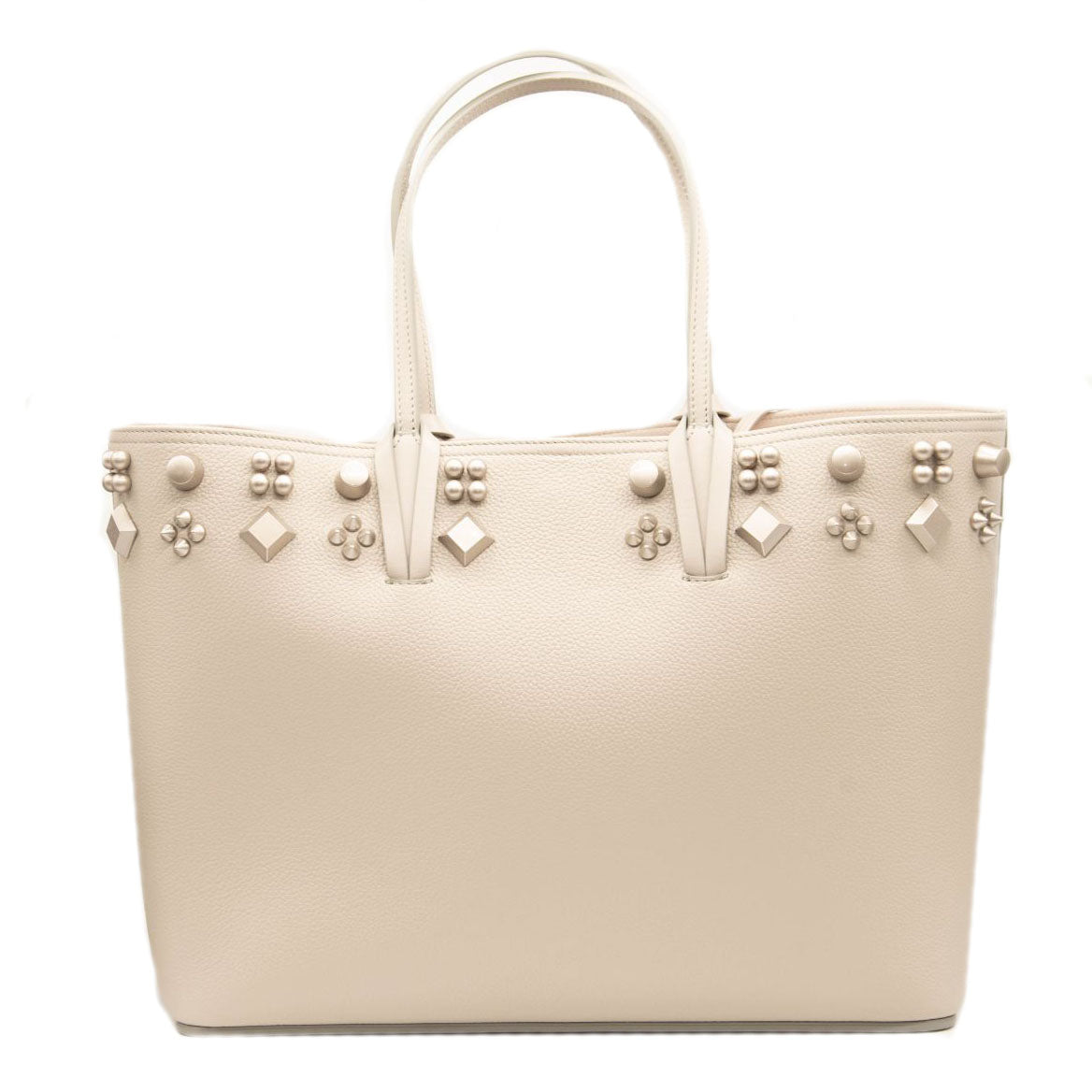 NEW Christian Louboutin Cabata Studded Leather Tote Goose Grey