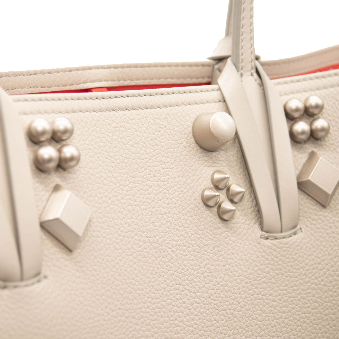 NEW Christian Louboutin Cabata Studded Leather Tote Goose Grey