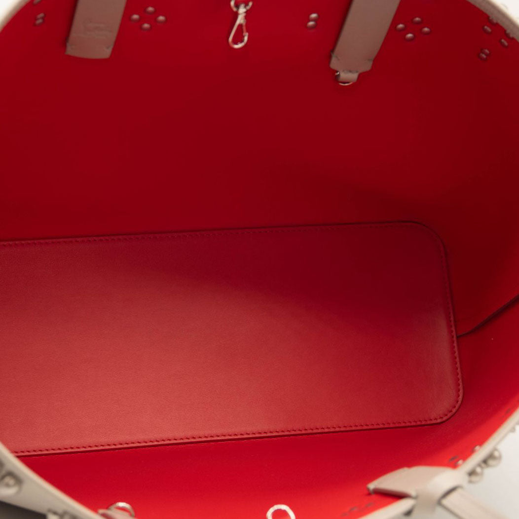 NEW Christian Louboutin Cabata Studded Leather Tote Goose Grey