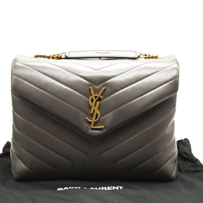 NEW SAINT LAURENT Calfskin Y Quilted Monogram Medium Loulou Chain Satchel Storm
