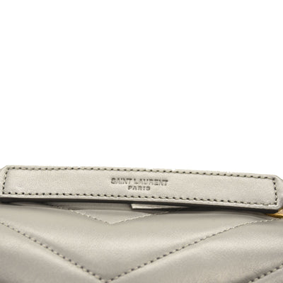NEW SAINT LAURENT Calfskin Y Quilted Monogram Medium Loulou Chain Satchel Storm