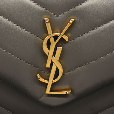 NEW SAINT LAURENT Calfskin Y Quilted Monogram Medium Loulou Chain Satchel Storm