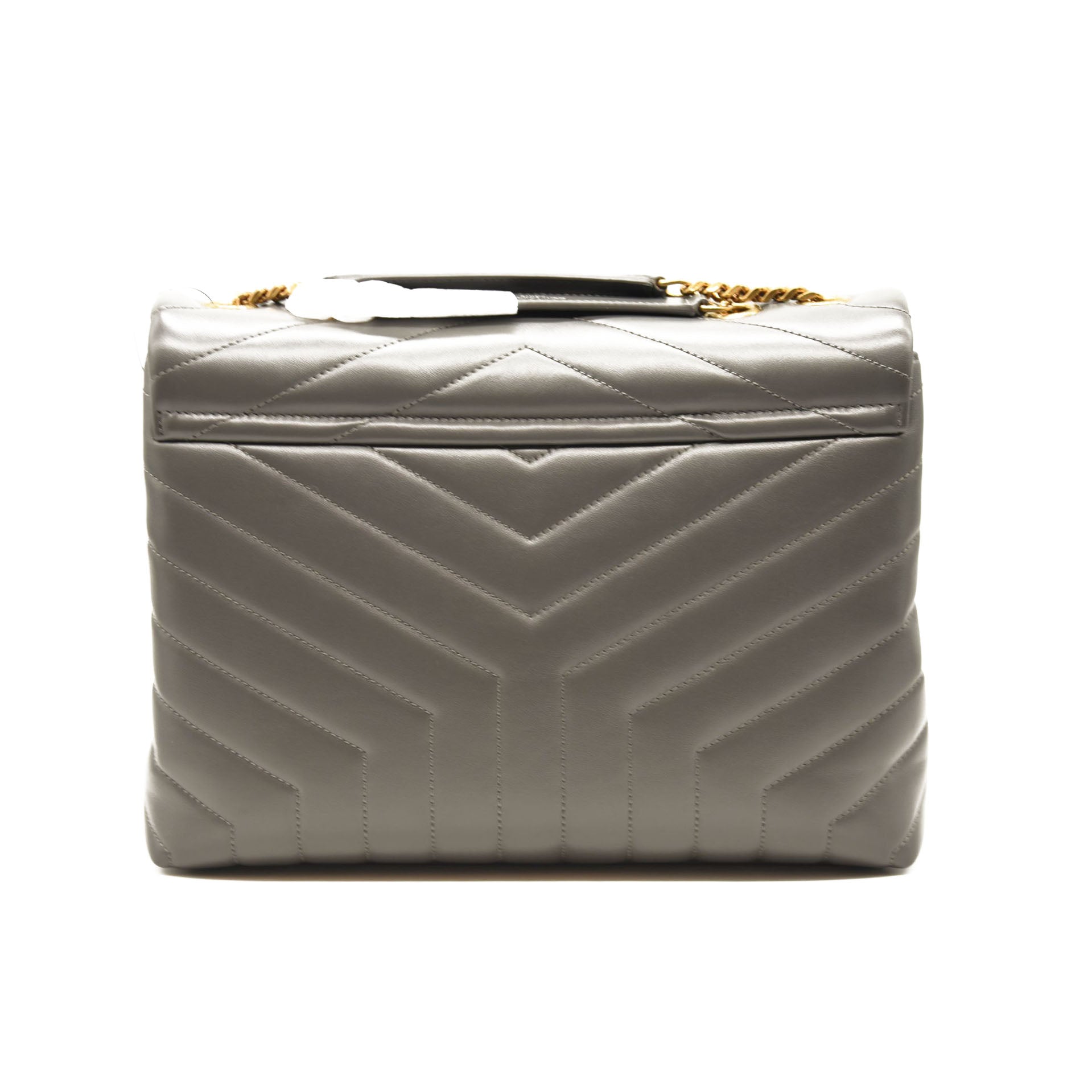 NEW SAINT LAURENT Calfskin Y Quilted Monogram Medium Loulou Chain Satchel Storm