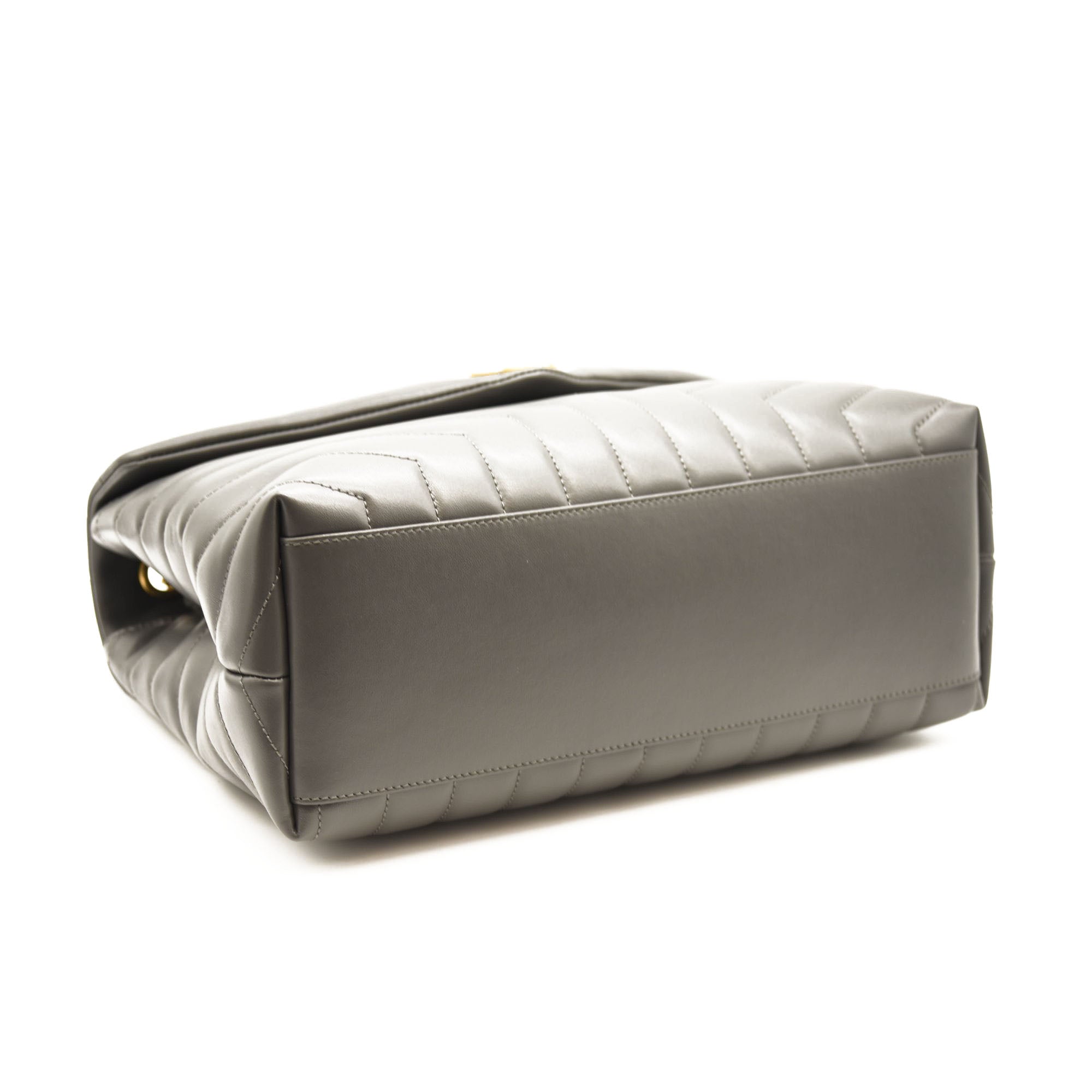 NEW SAINT LAURENT Calfskin Y Quilted Monogram Medium Loulou Chain Satchel Storm