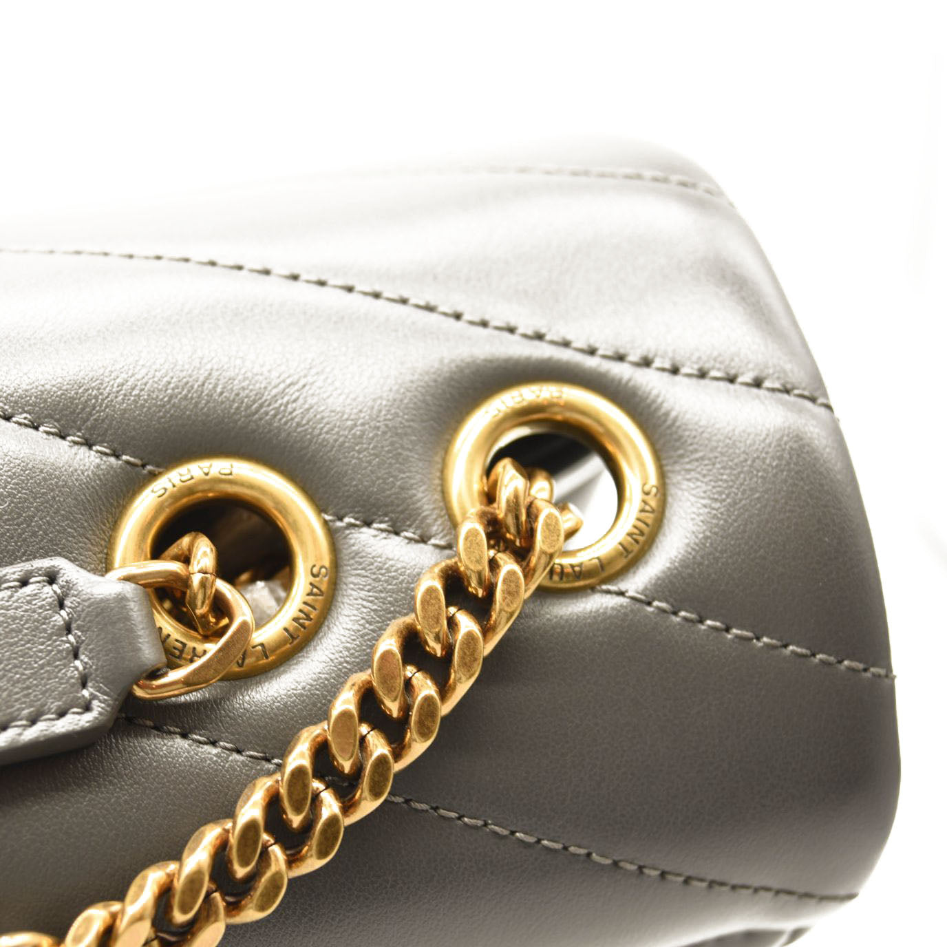 NEW SAINT LAURENT Calfskin Y Quilted Monogram Medium Loulou Chain Satchel Storm