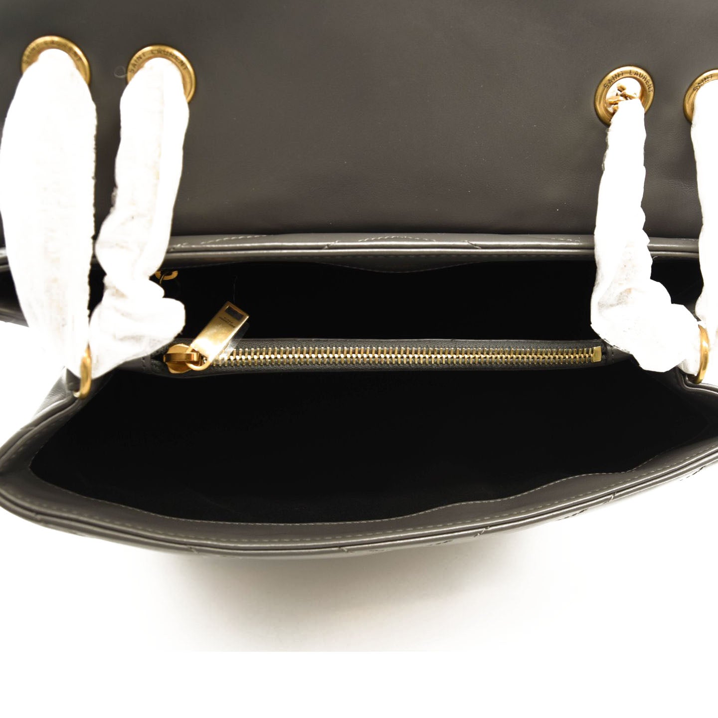 NEW SAINT LAURENT Calfskin Y Quilted Monogram Medium Loulou Chain Satchel Storm