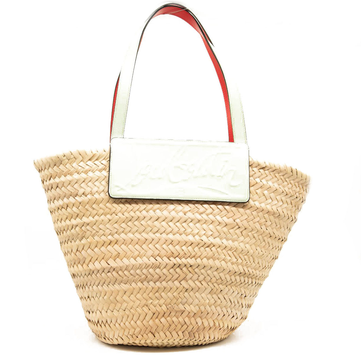NEW CHRISTIAN LOUBOUTIN Woven Straw Loubishore Tote Studio Green