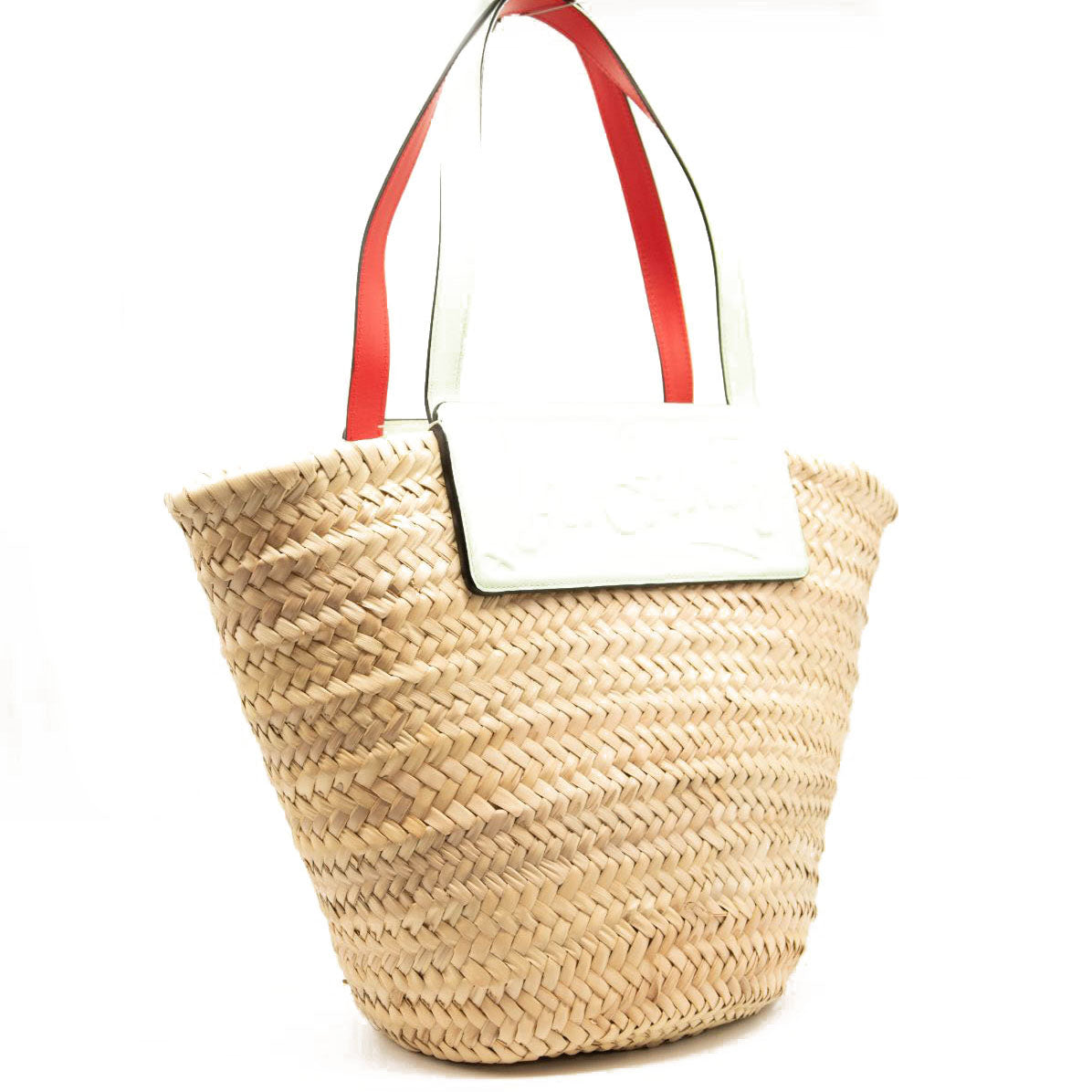 NEW CHRISTIAN LOUBOUTIN Woven Straw Loubishore Tote Studio Green