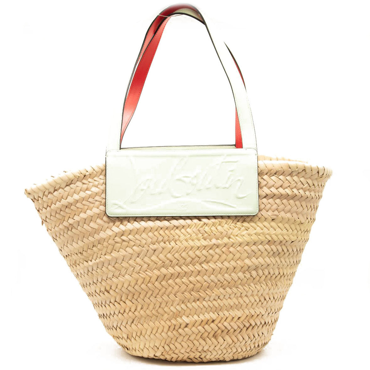 NEW CHRISTIAN LOUBOUTIN Woven Straw Loubishore Tote Studio Green