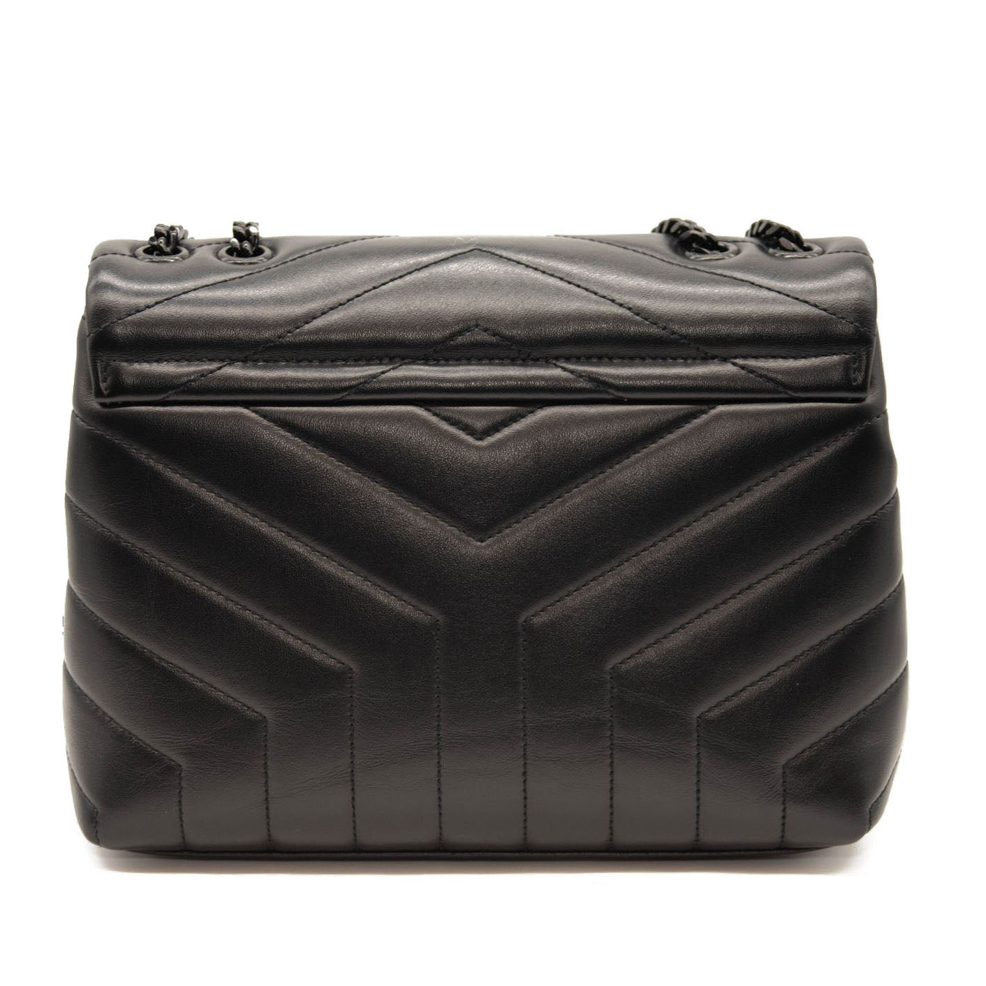 USED SAINT LAURENT Calfskin Y Quilted Monogram Monochrome Small Loulou Chain Satchel Black