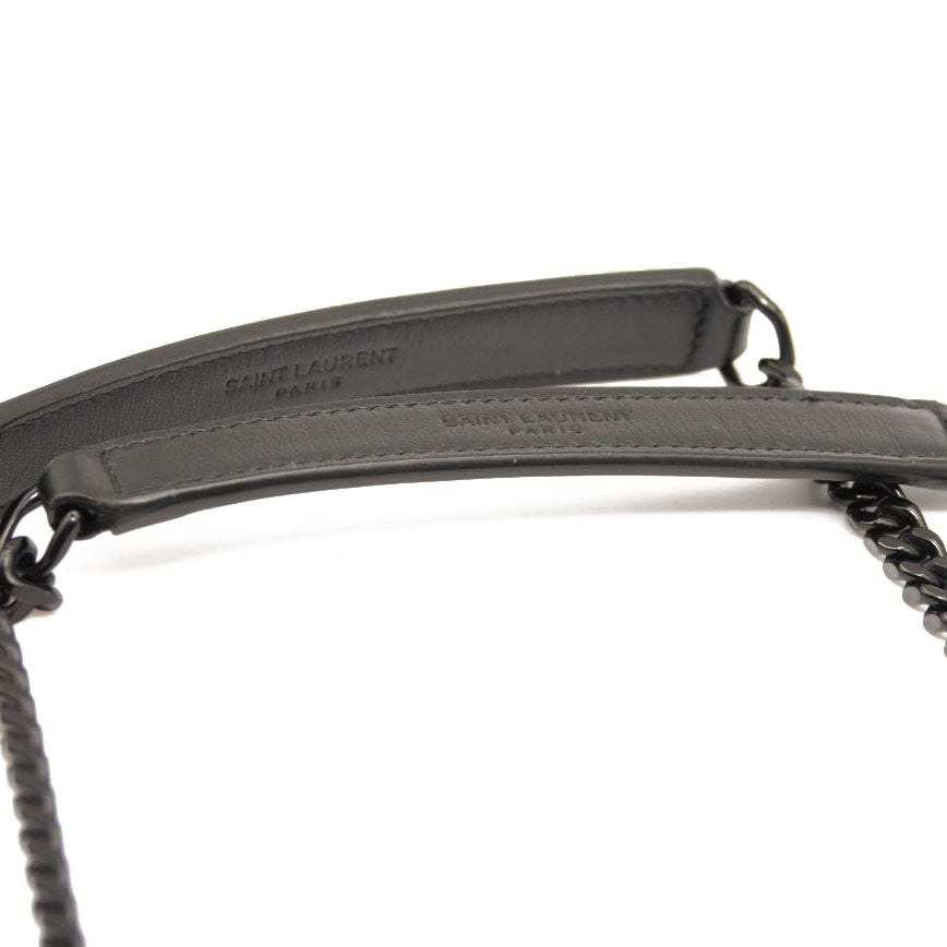 USED SAINT LAURENT Calfskin Y Quilted Monogram Monochrome Small Loulou Chain Satchel Black