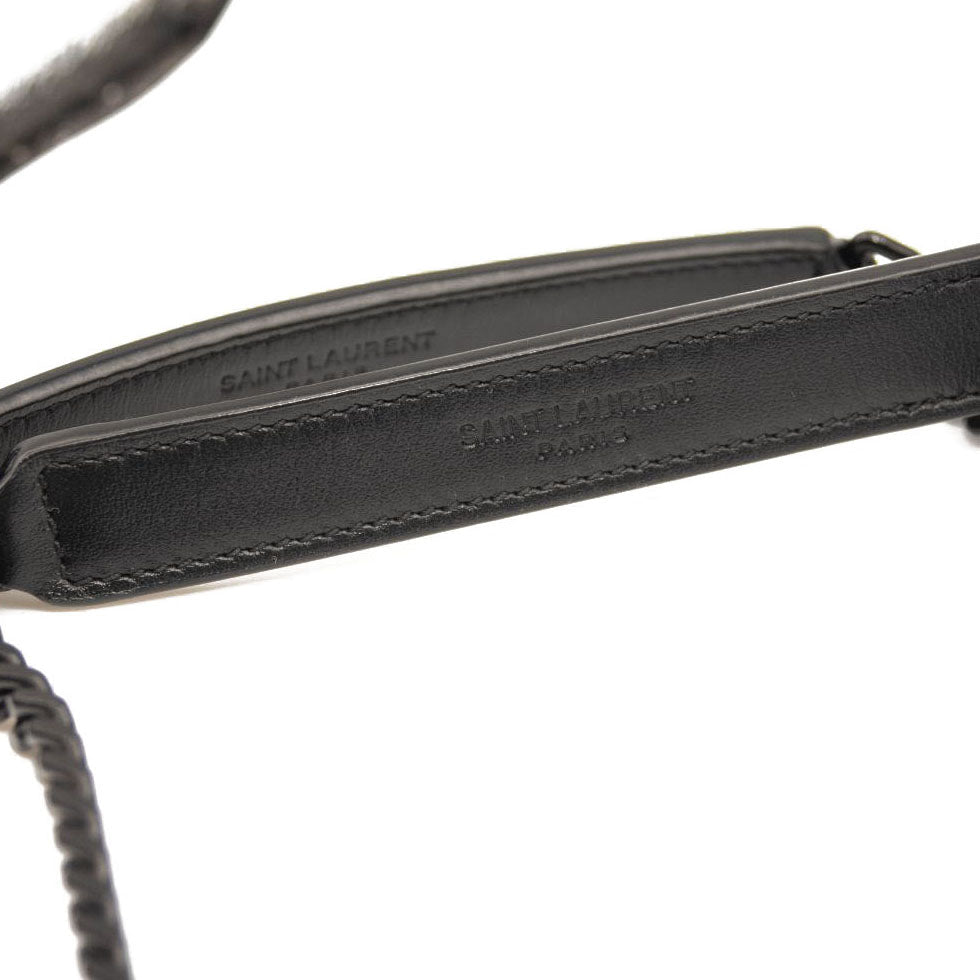 USED SAINT LAURENT Calfskin Y Quilted Monogram Monochrome Small Loulou Chain Satchel Black