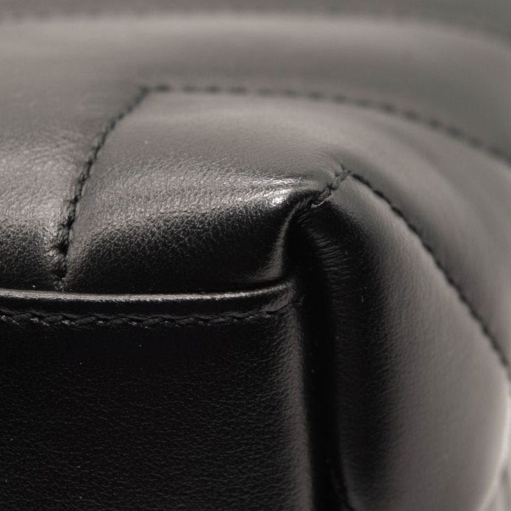 USED SAINT LAURENT Calfskin Y Quilted Monogram Monochrome Small Loulou Chain Satchel Black