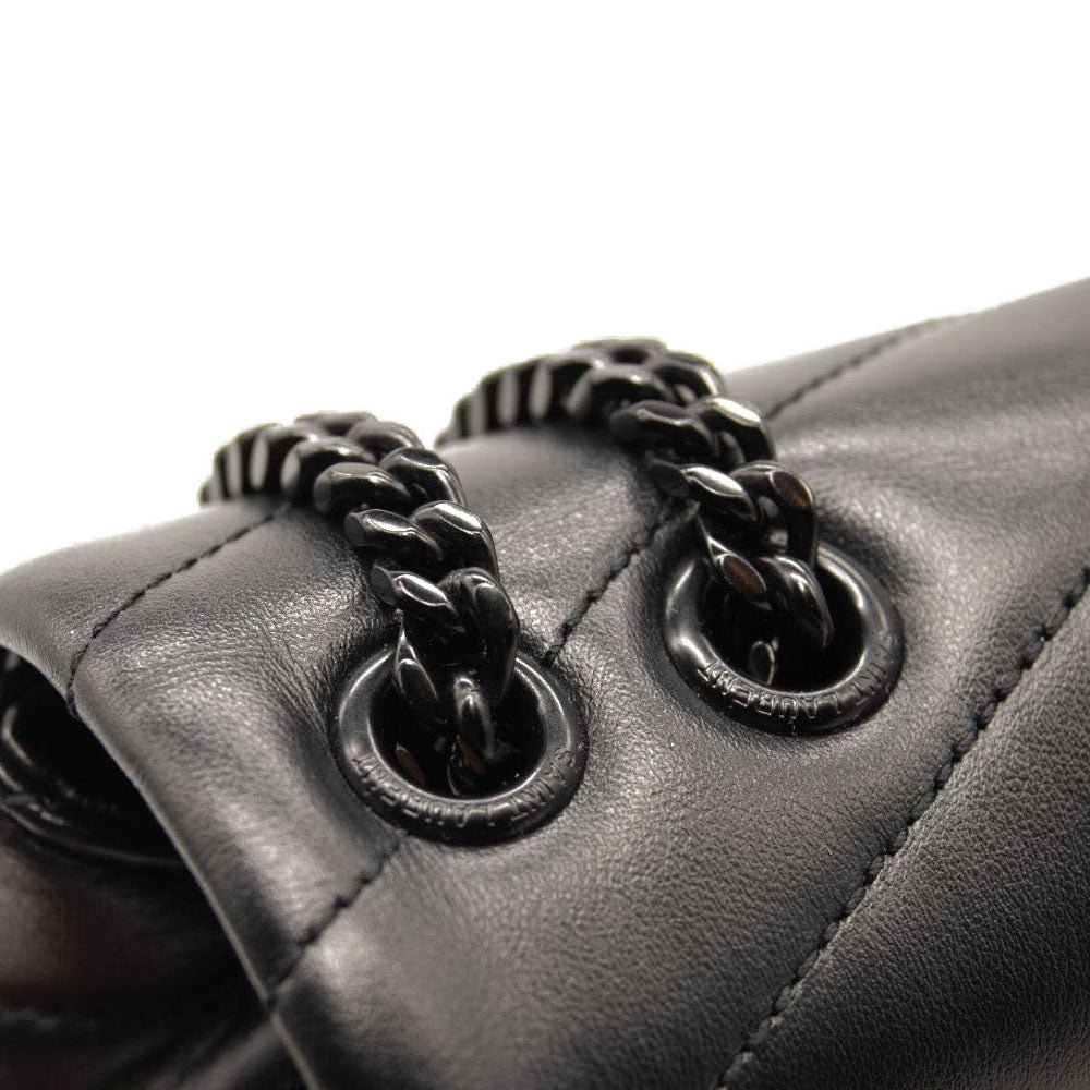 USED SAINT LAURENT Calfskin Y Quilted Monogram Monochrome Small Loulou Chain Satchel Black