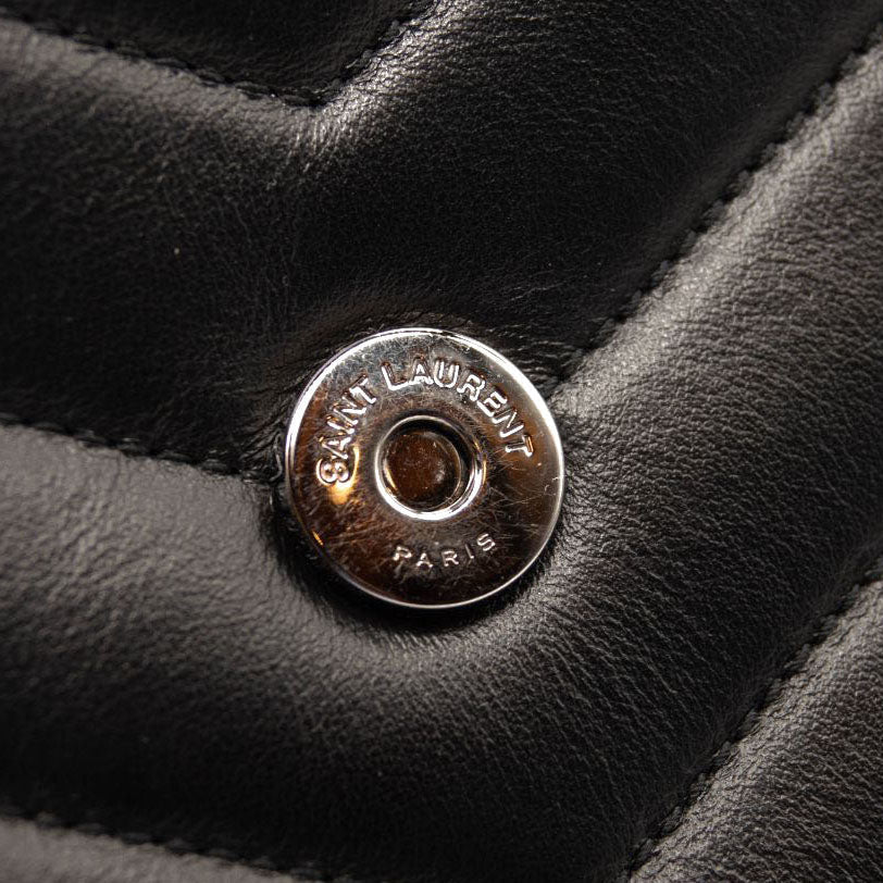 USED SAINT LAURENT Calfskin Y Quilted Monogram Monochrome Small Loulou Chain Satchel Black