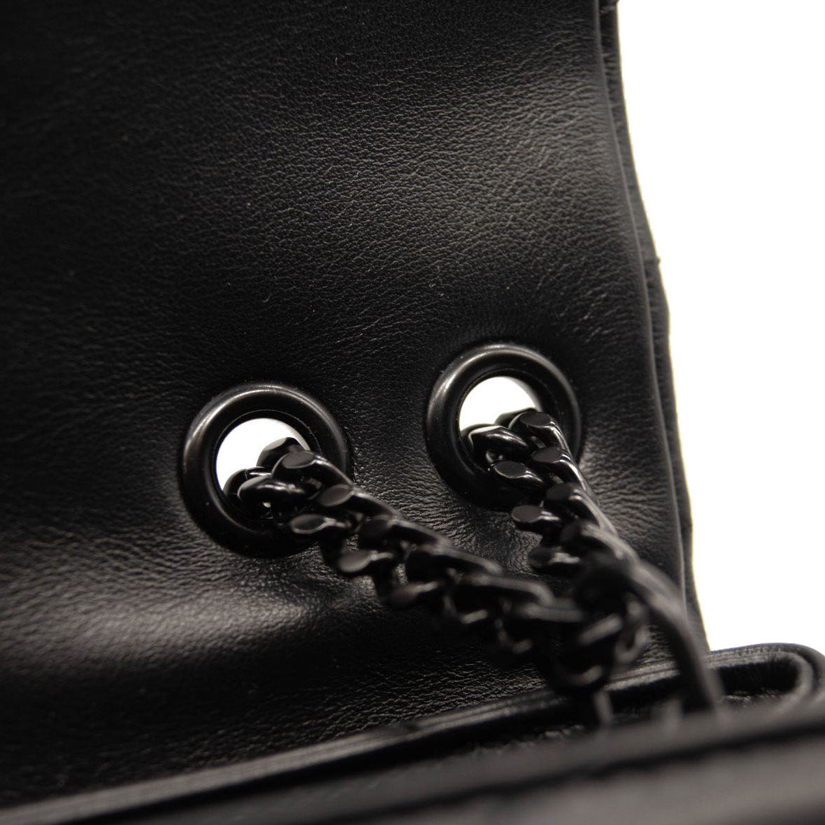 USED SAINT LAURENT Calfskin Y Quilted Monogram Monochrome Small Loulou Chain Satchel Black